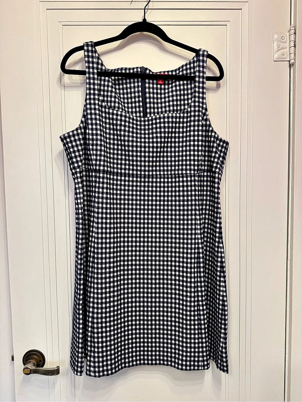 SPANX Ponte Jacquard Mini Dress Gingham Mini Dress in Blue & White Size XL NWT